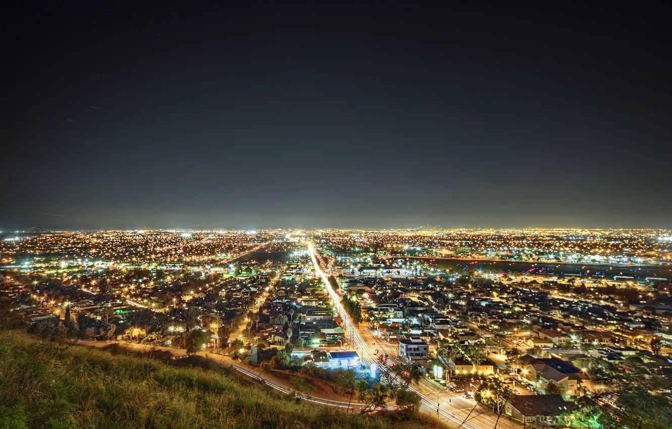 Photo wallpaper night, lights, CA, USA, Los Angeles, night, Los Angeles, California