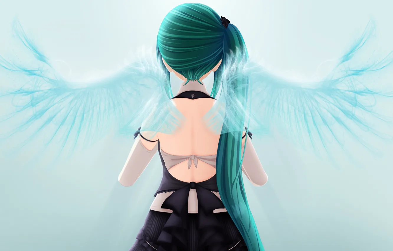 Photo wallpaper girl, back, wings, angel, Virtual Youtuber