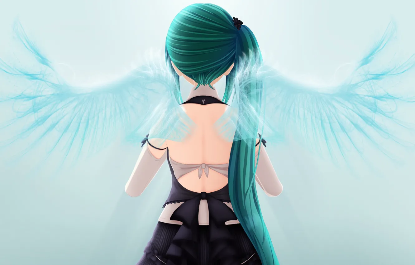 Photo wallpaper girl, back, wings, angel, Virtual youtuber