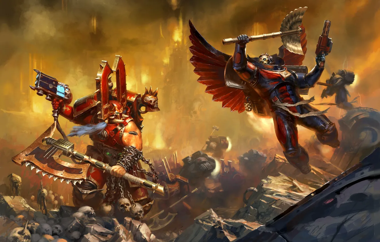 Photo wallpaper sake, space marine, battle, champion, Warhammer 40 000, Berserker, Khorne, chaos space marine
