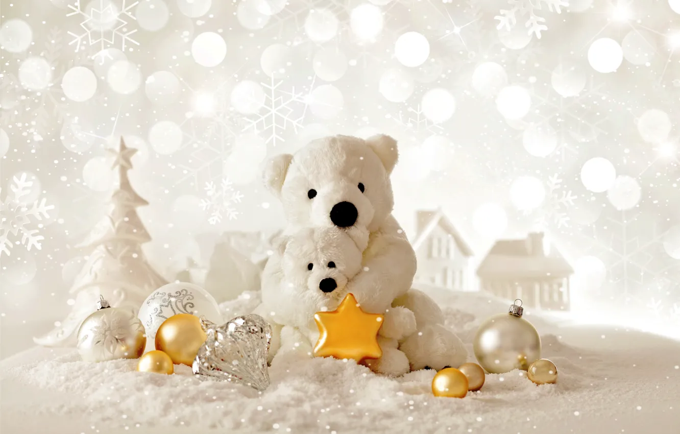 Photo wallpaper winter, snow, toys, New Year, Christmas, Christmas, winter, snow