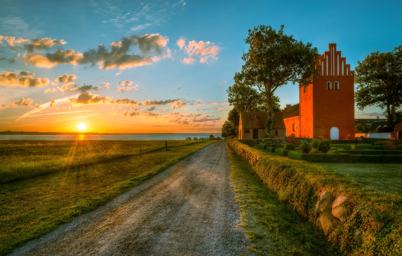 Photo wallpaper road, field, clouds, sunset, HDR, Germany, road, sky