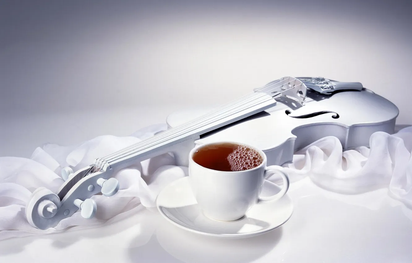 Photo wallpaper white, violin, Cup
