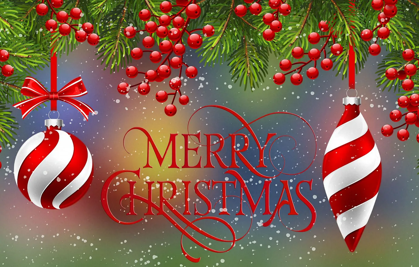 Photo wallpaper Congratulations, Christmas, Bombki, Twigs, New Year