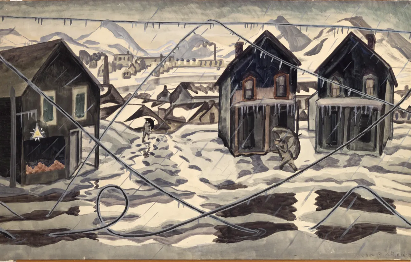 Photo wallpaper 1920, Charles Ephraim Burchfield, Ice Storm, Wires Down