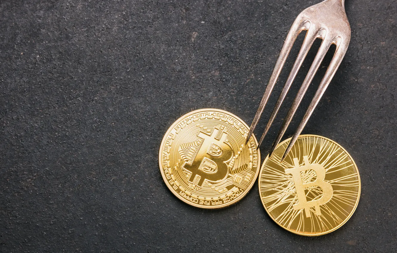 Photo wallpaper fork, coins, Cryptocurrency