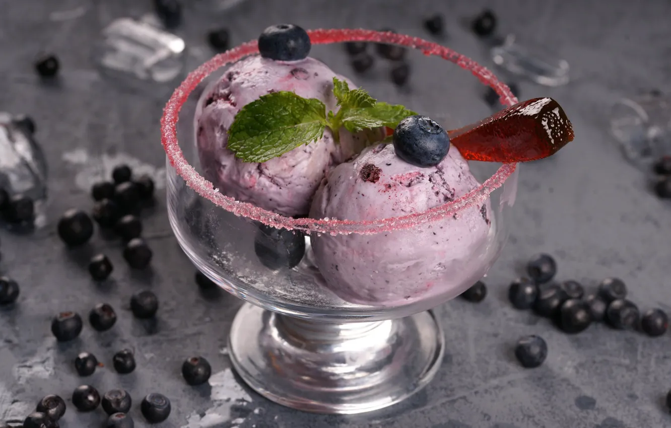 Photo wallpaper blueberries, ice cream, dessert, delicious