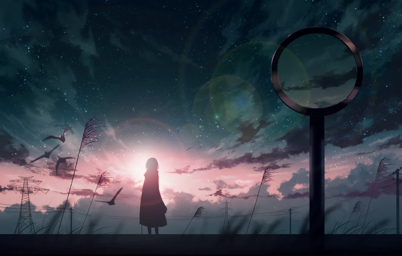 Photo wallpaper the sky, girl, sunset, road mirror