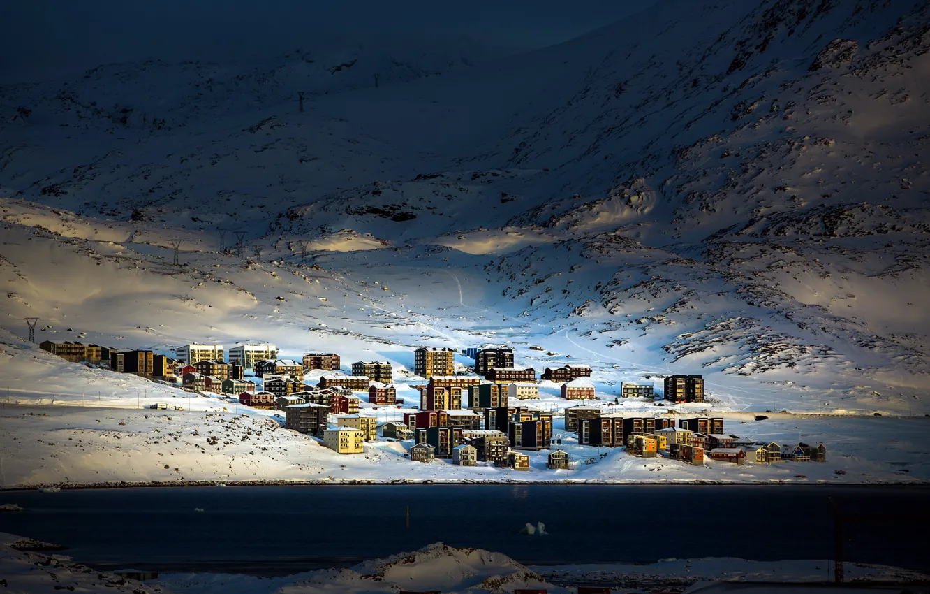 Photo wallpaper city, winter, urban, Arctic, Town, Greenland, Qinngorput, Nuuk