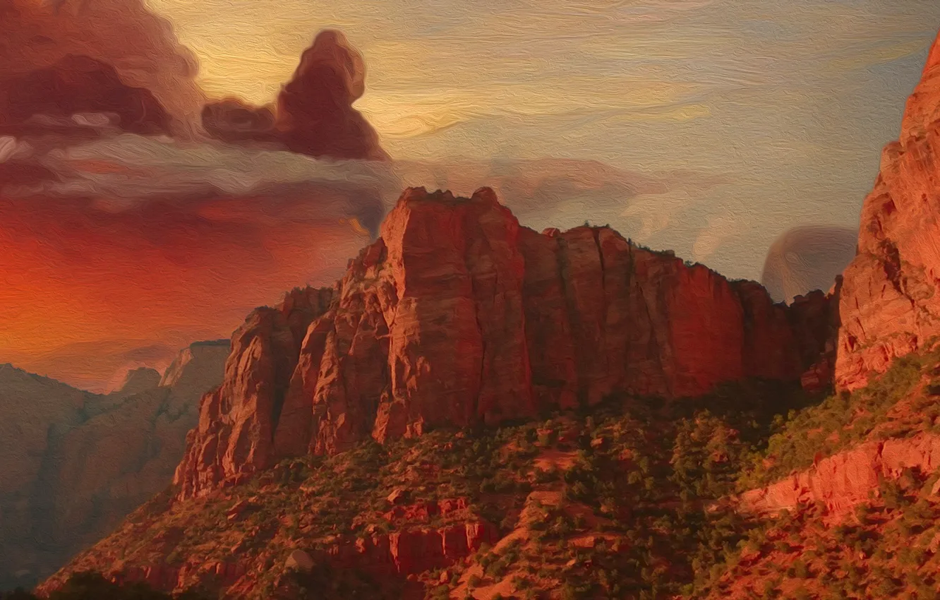Photo wallpaper mountains, painting, AI art, neural network