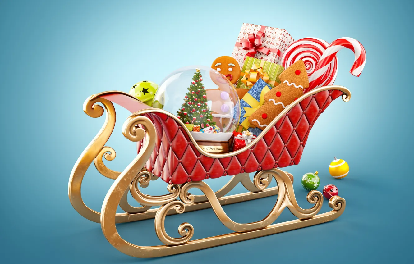 Photo wallpaper gifts, christmas, merry, decoration, Santa's sleigh