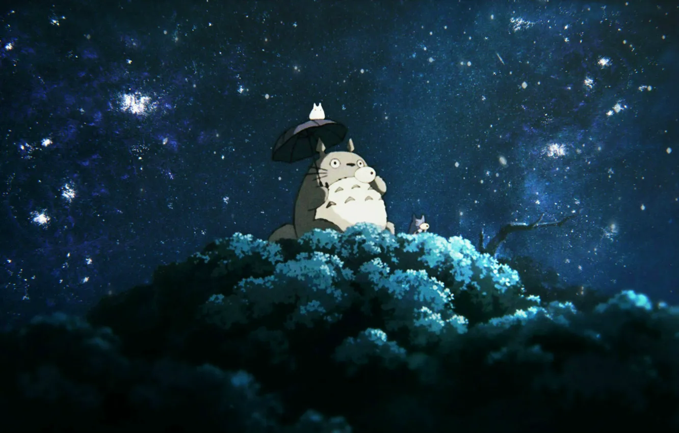Photo wallpaper night, tree, My neighbor Totoro, My Neighbor Totoro, drinking tea