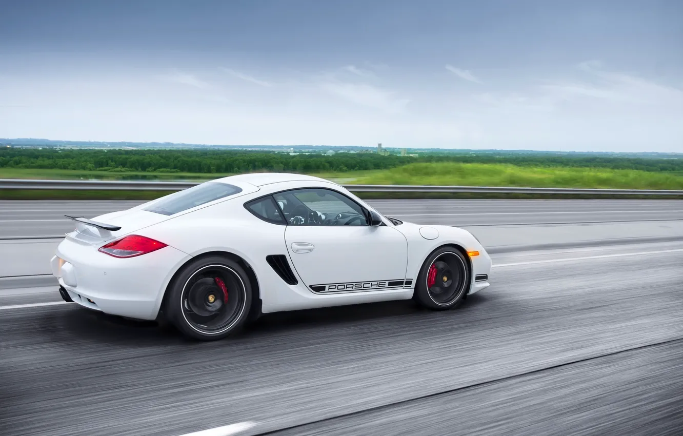 Photo wallpaper Porsche, Cayman, white, road, rear