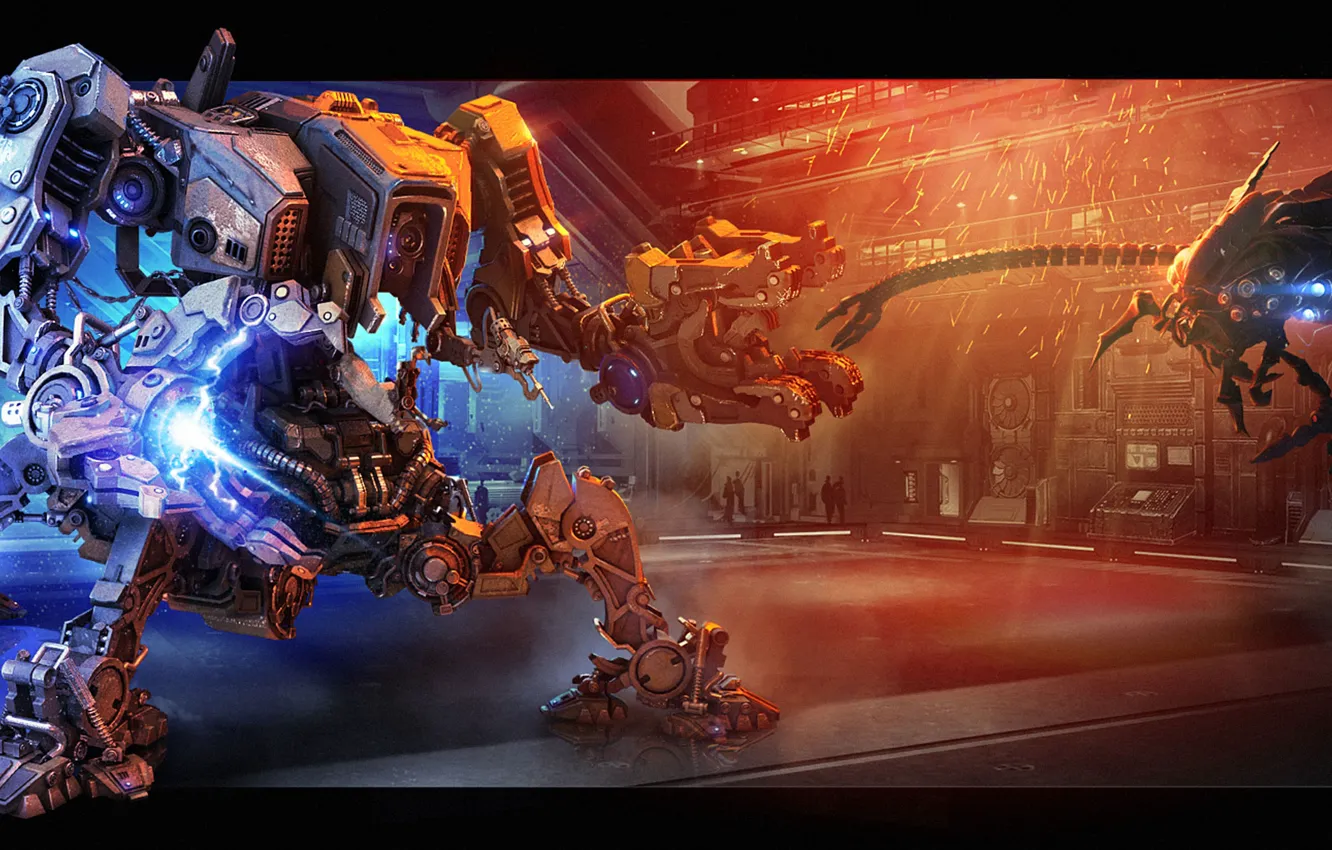 Photo wallpaper Robot, Sparks, Nightmare, Scout, Attack, Total Domination, Plarium, The rules of war