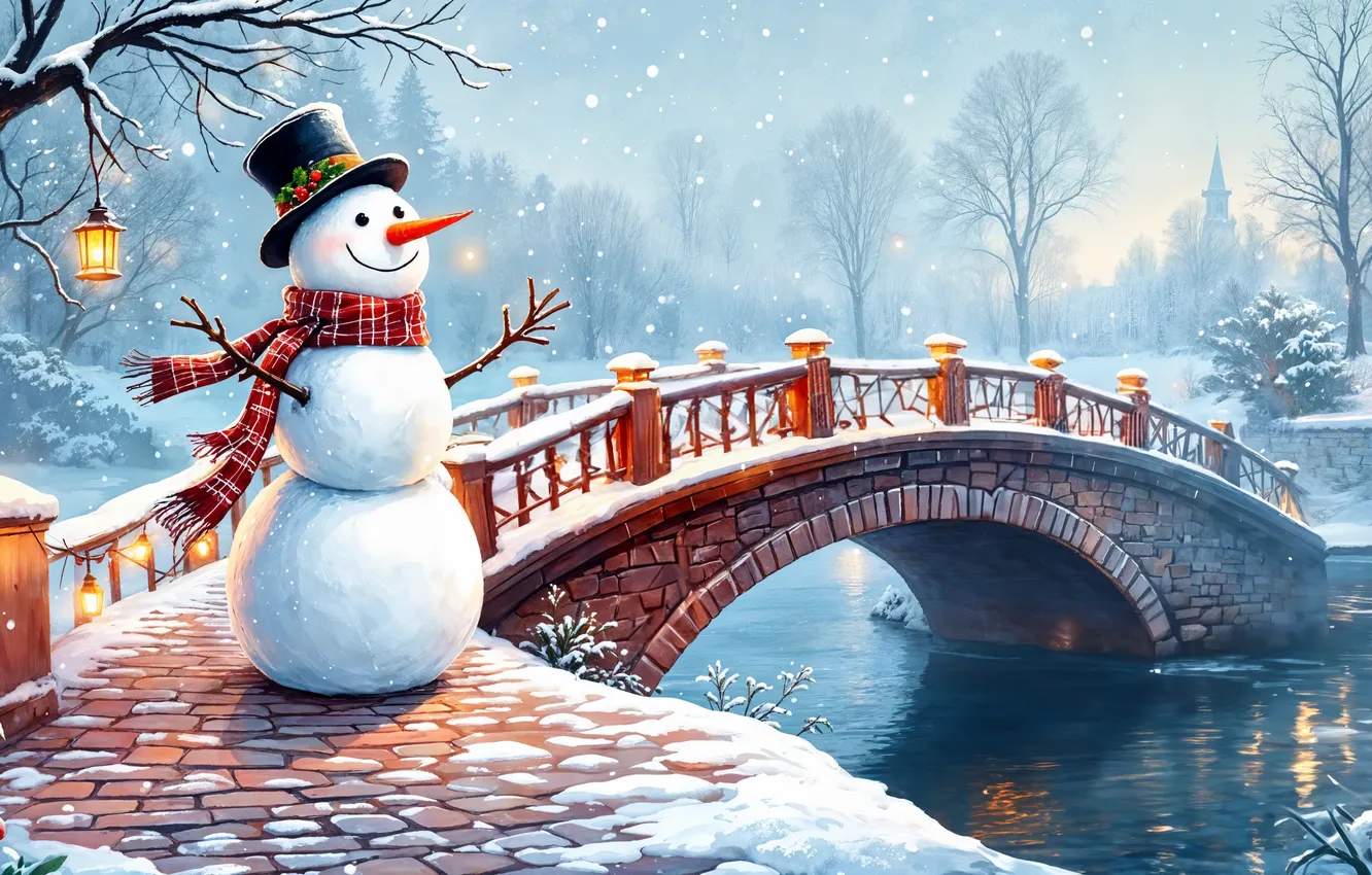 Photo wallpaper winter, snow, decoration, new year, Christmas, snowman, Christmas, winter