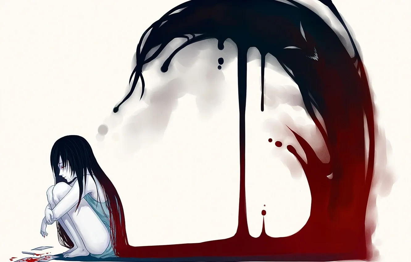 Photo wallpaper girl, paper, hair, monster, anime, tears, art, profile