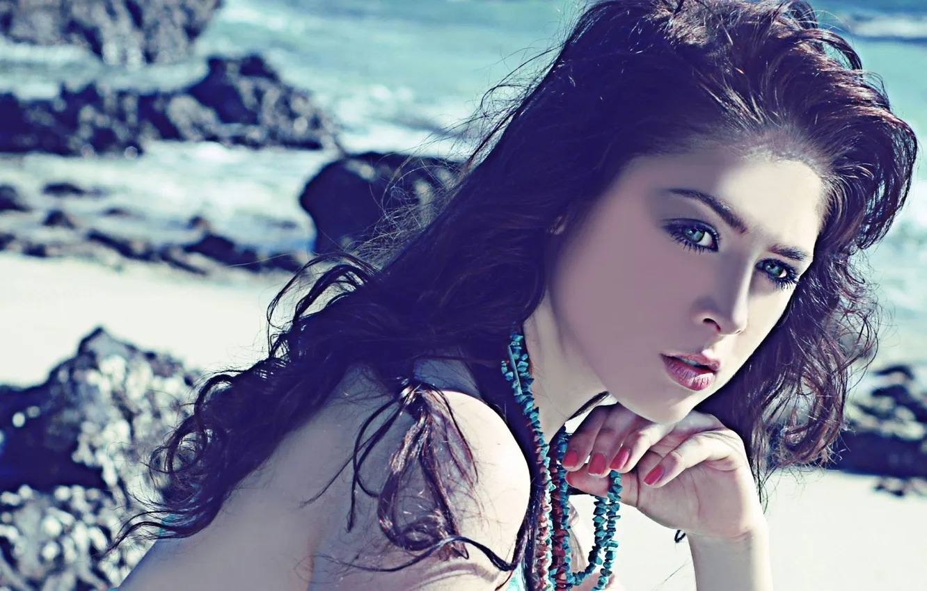 Photo wallpaper sea, beach, photo, the ocean, model, singer, Leah Dizon, Leah Dizon