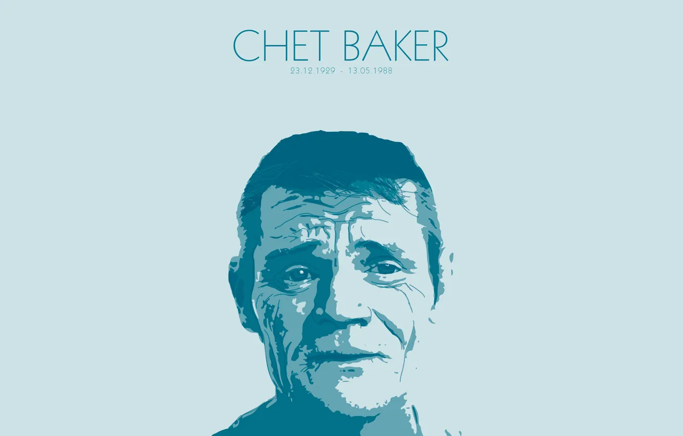 Photo wallpaper jazz, author, painting, portrait, trumpet, chet, minimalism, Chet Baker