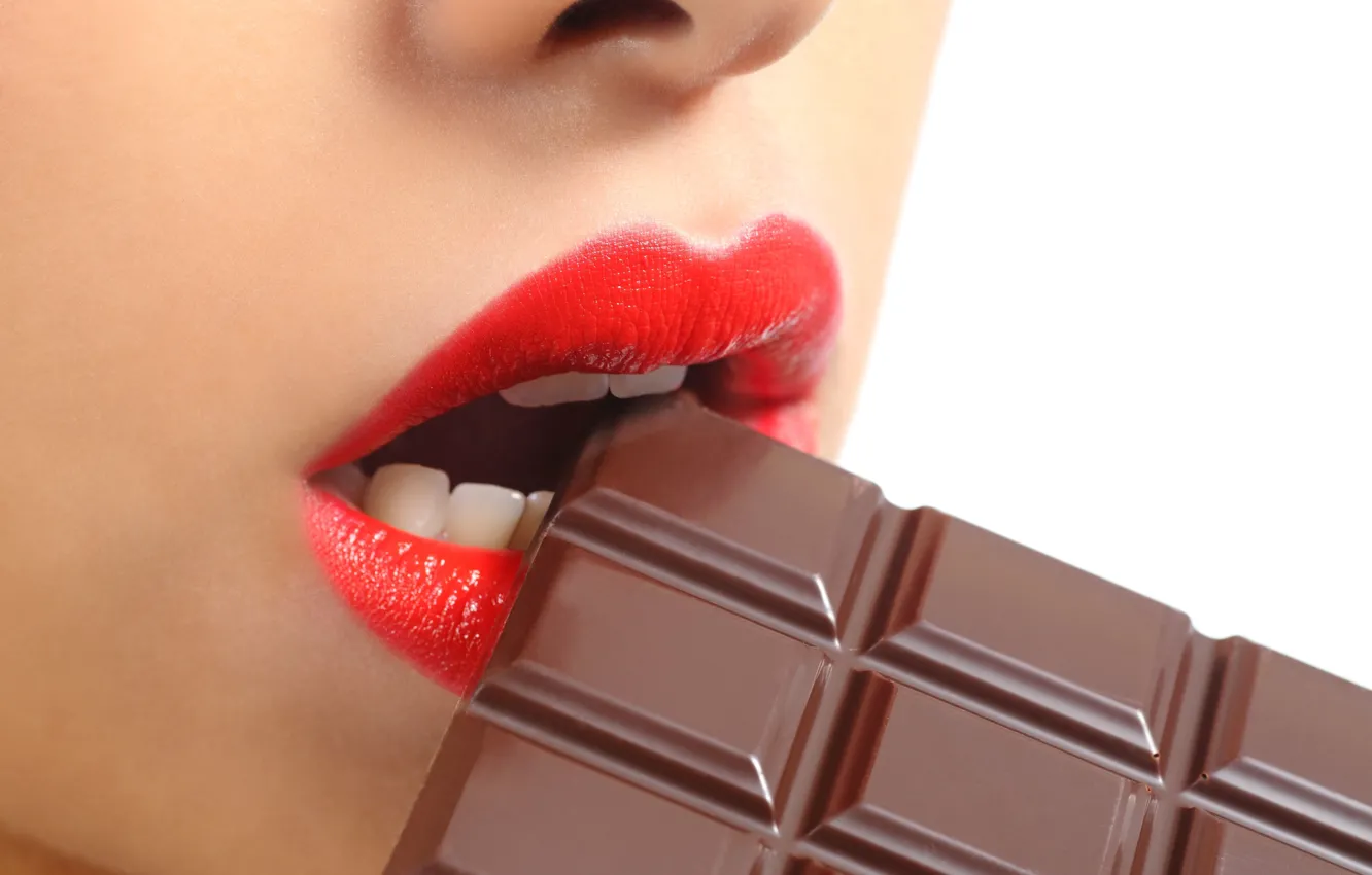 Photo wallpaper chocolate, lips, teeth
