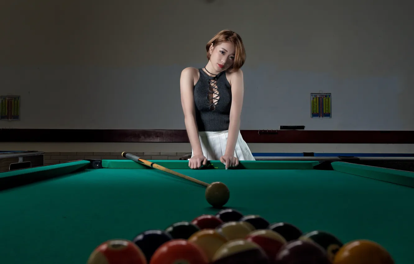 Photo wallpaper girl, Billiards, Asian