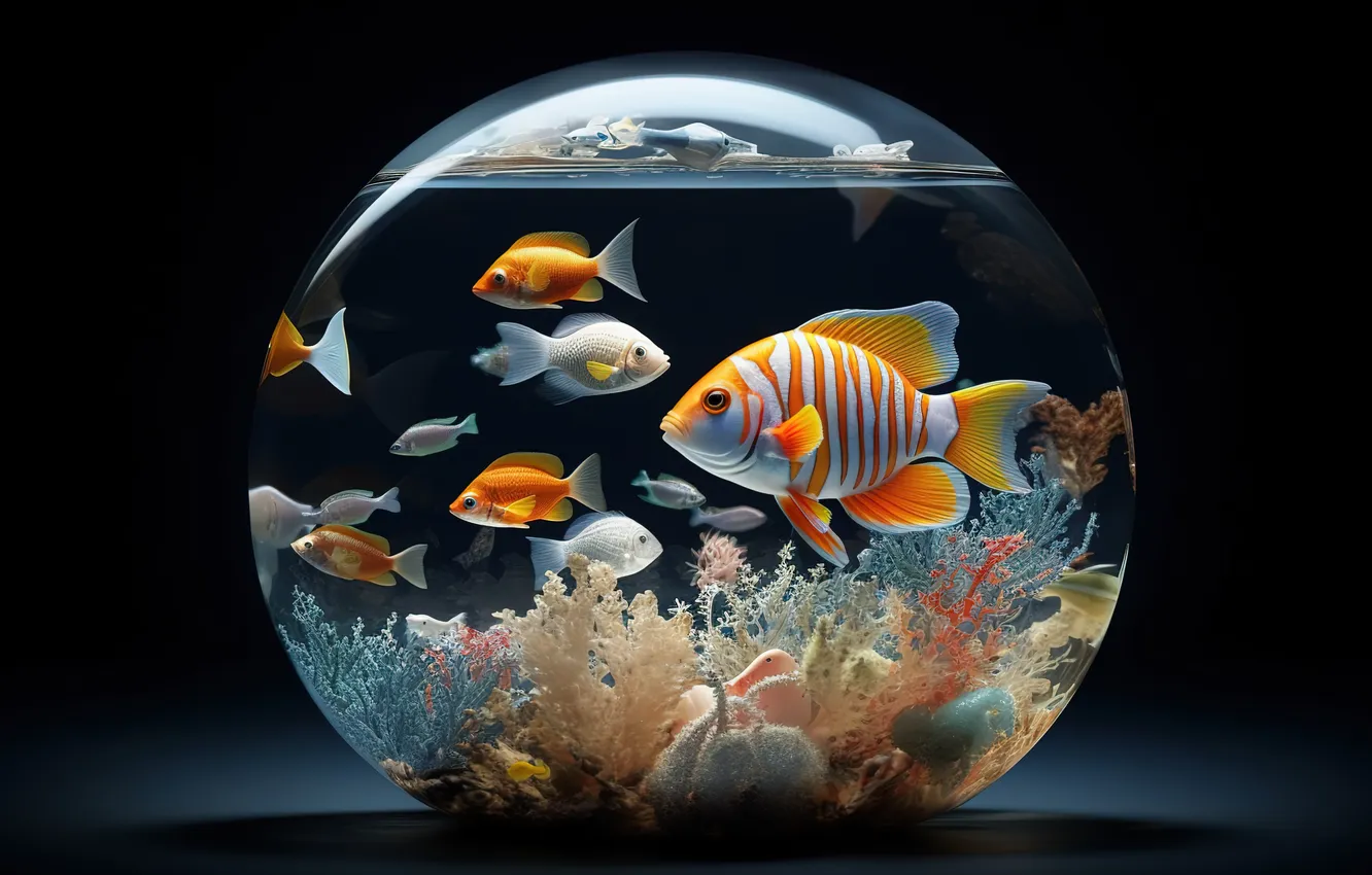 Photo wallpaper fish, aquarium, colorful, corals, glass, fish, coral, aquarium
