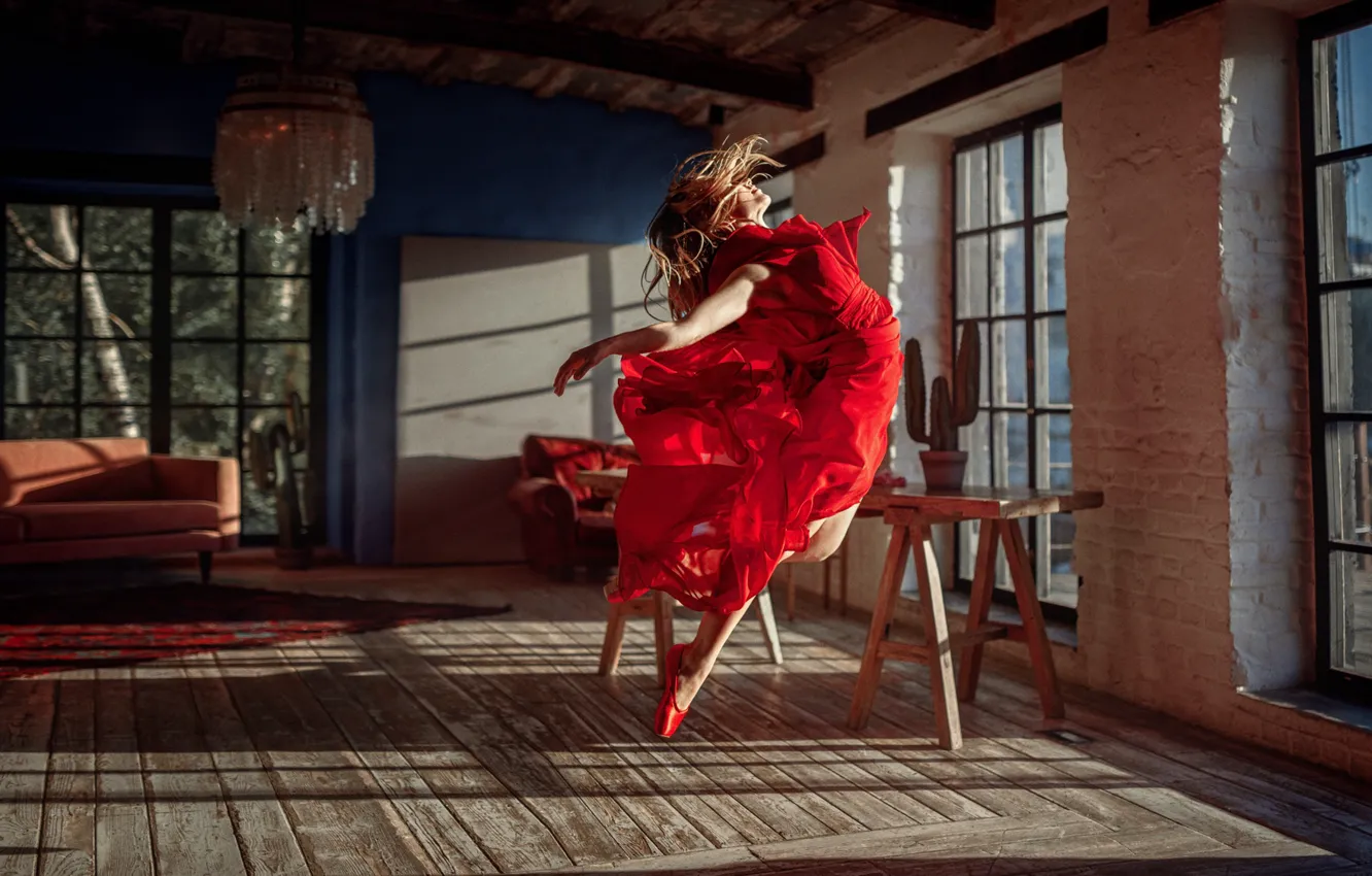 Photo wallpaper girl, in red, graceful, George Chernyadev, Georgy Chernyadyev, Anna L. Russell, PoppySeedDancer