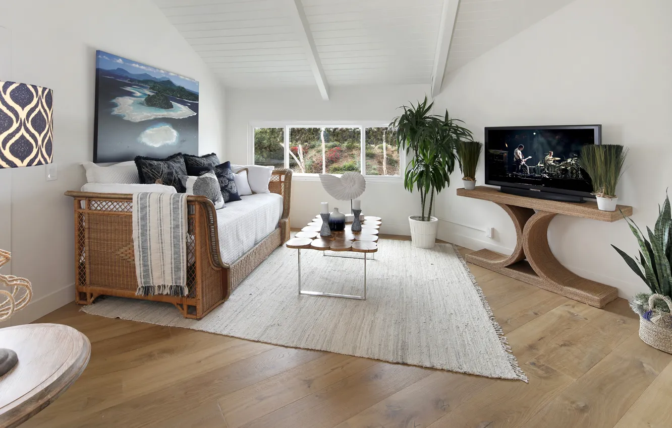 Photo wallpaper sofa, TV, window, living room