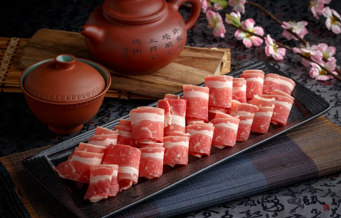 Photo wallpaper kettle, meat, cutting