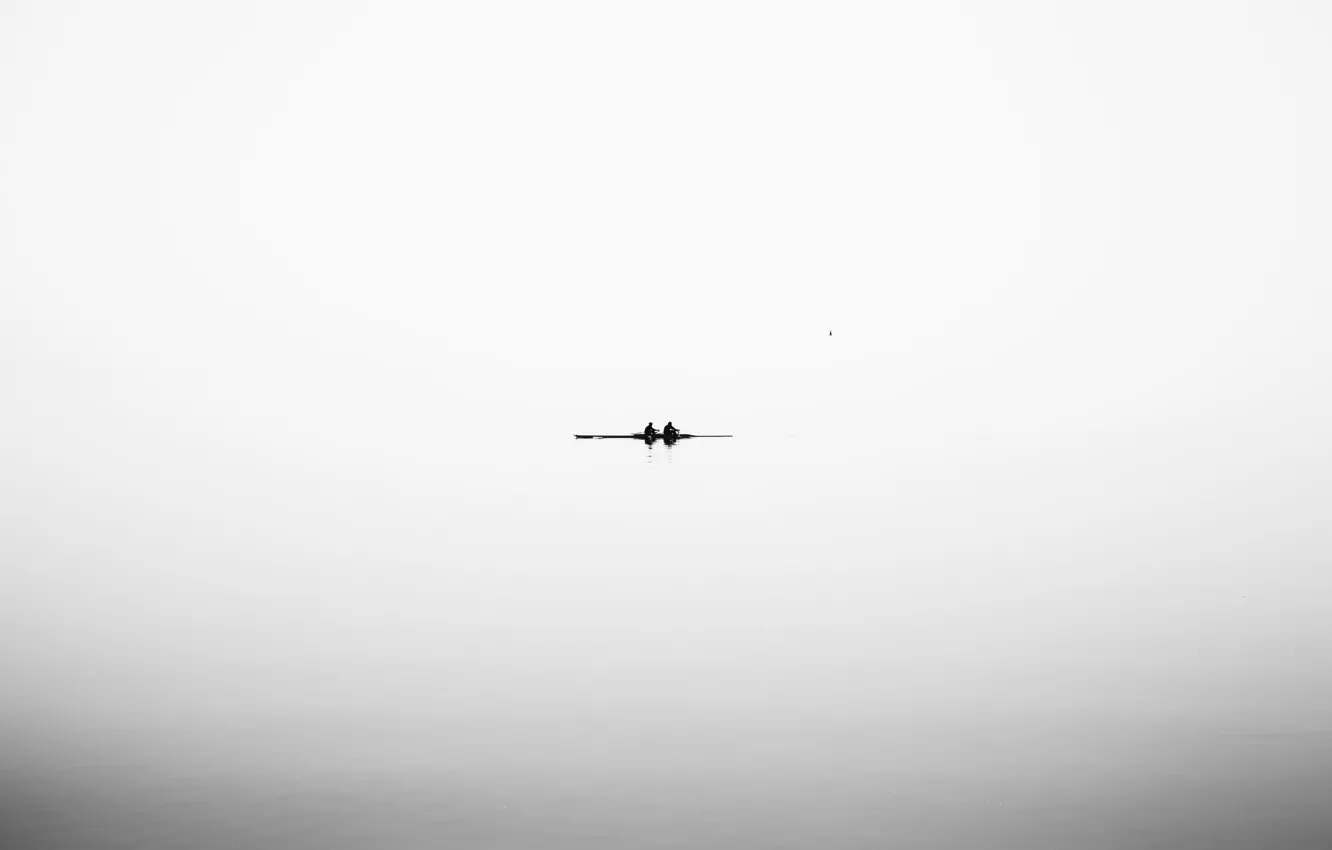 Photo wallpaper river, boat, minimalism