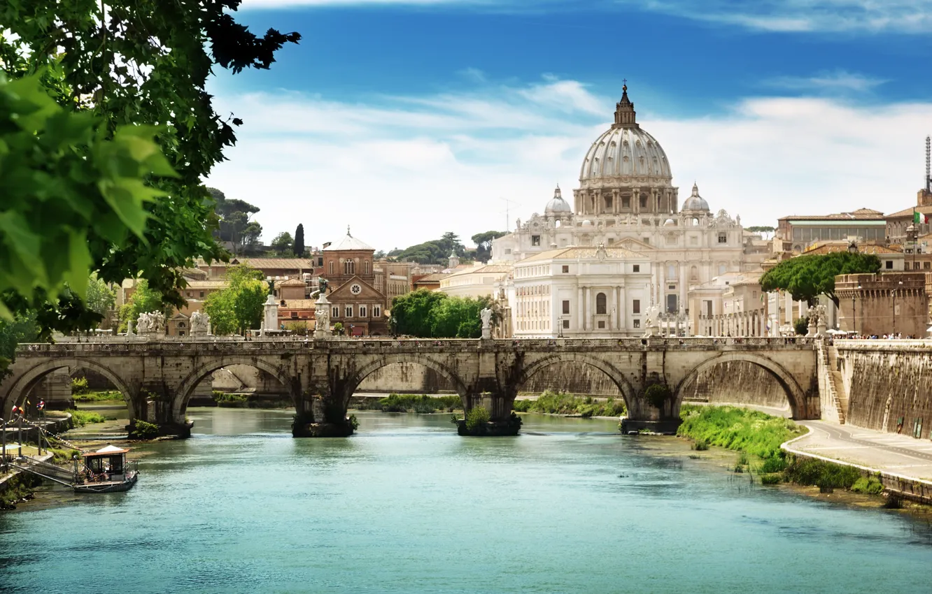 Photo wallpaper the sky, clouds, nature, river, Rome, architecture, Italy, Rome