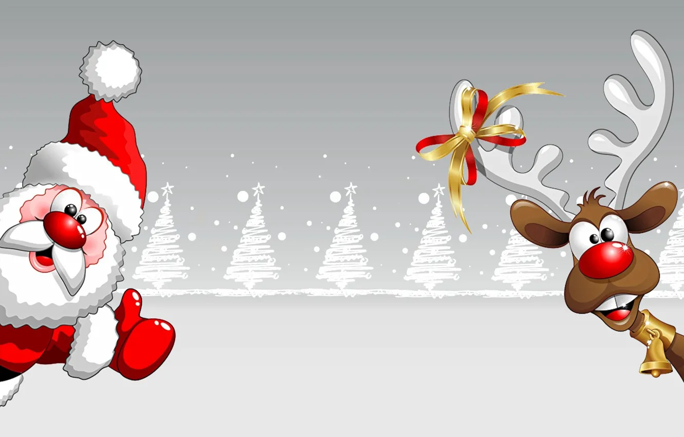 Photo wallpaper deer, New Year, Christmas, Santa Claus, postcard