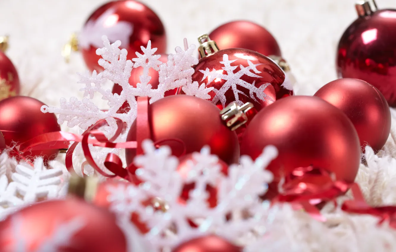 Photo wallpaper balls, decoration, snowflakes, holiday, balls, toys, New Year, Christmas