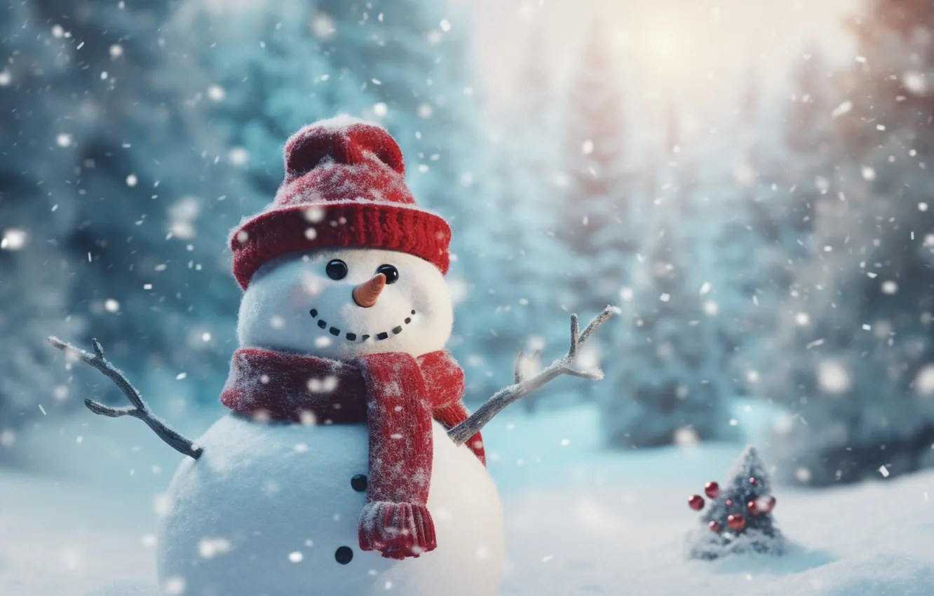 Photo wallpaper winter, snow, new year, Christmas, snowman, Christmas, winter, cute