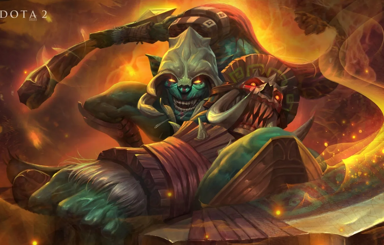 Photo wallpaper lights, weapons, warrior, art, blade, Troll, dota 2, Huskar