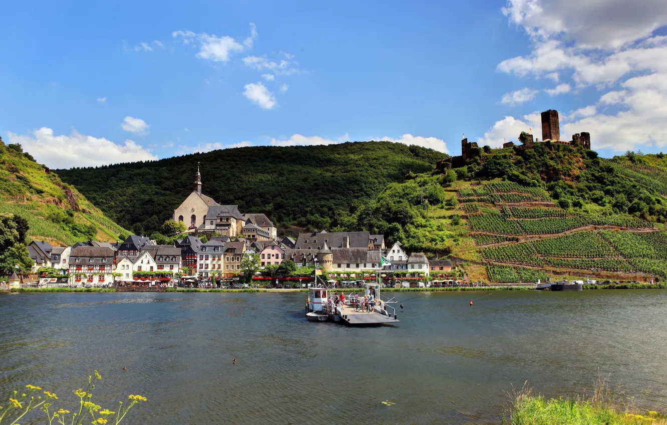 Photo wallpaper the city, river, coast, home, Germany, ferry, Ellenz-Poltersdorf