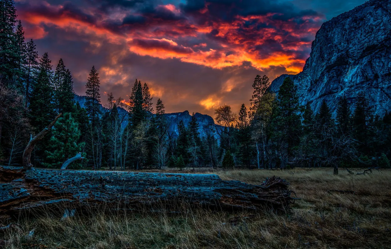 Photo wallpaper clouds, sunset, mountains, Yosemite National Park