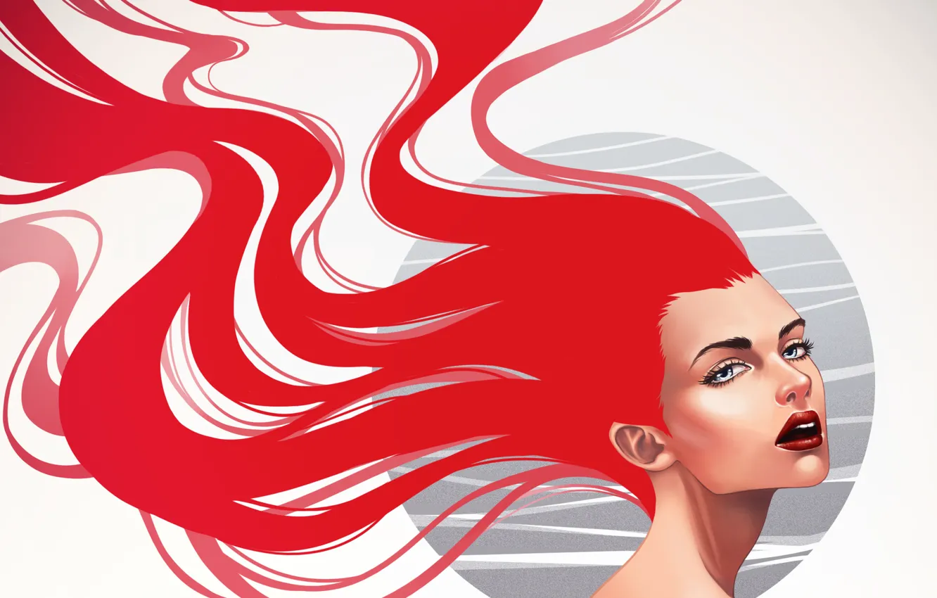 Photo wallpaper look, girl, background, makeup, art, lips, shoulders, red hair