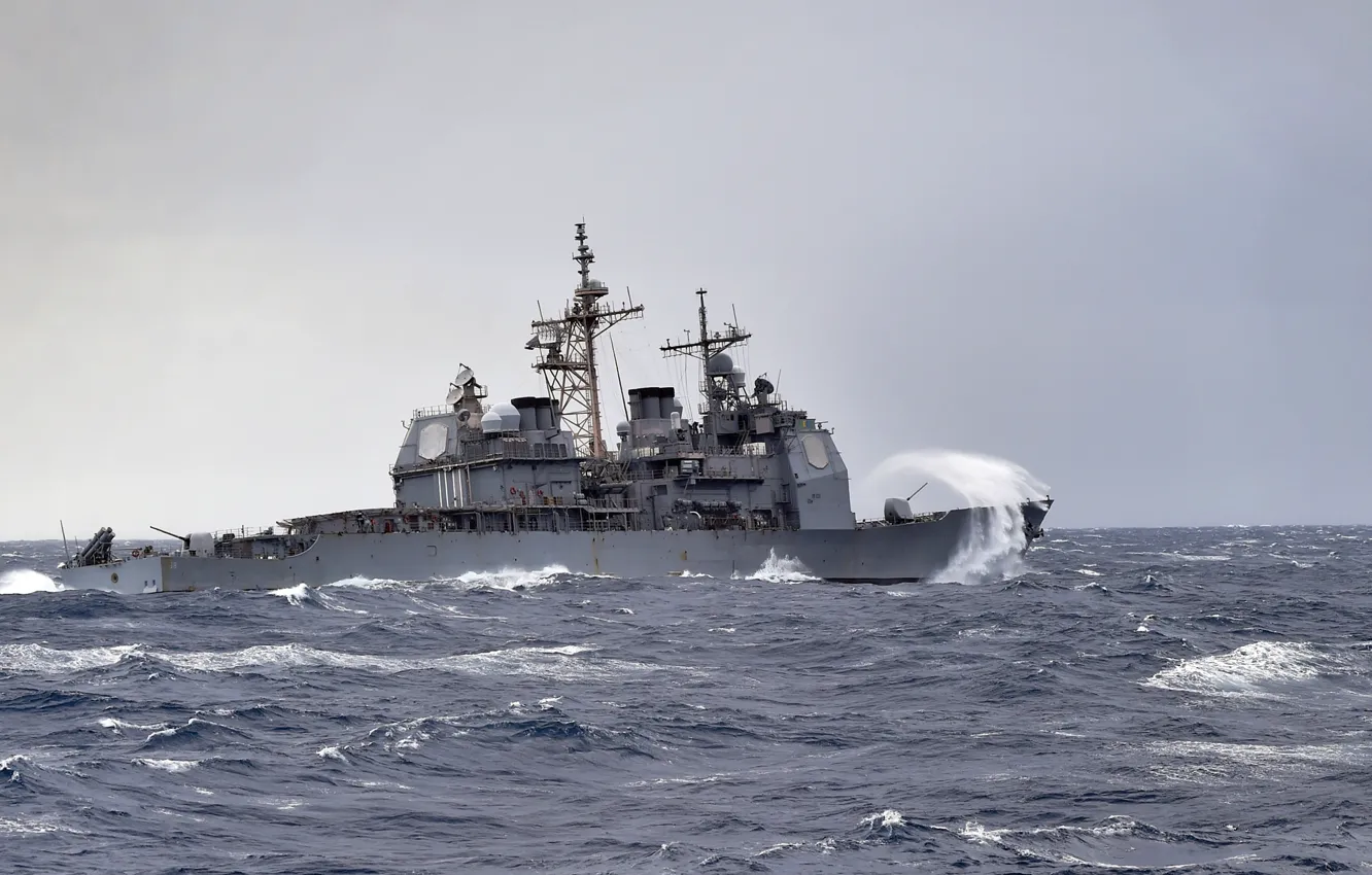 Photo wallpaper wave, the ocean, destroyer