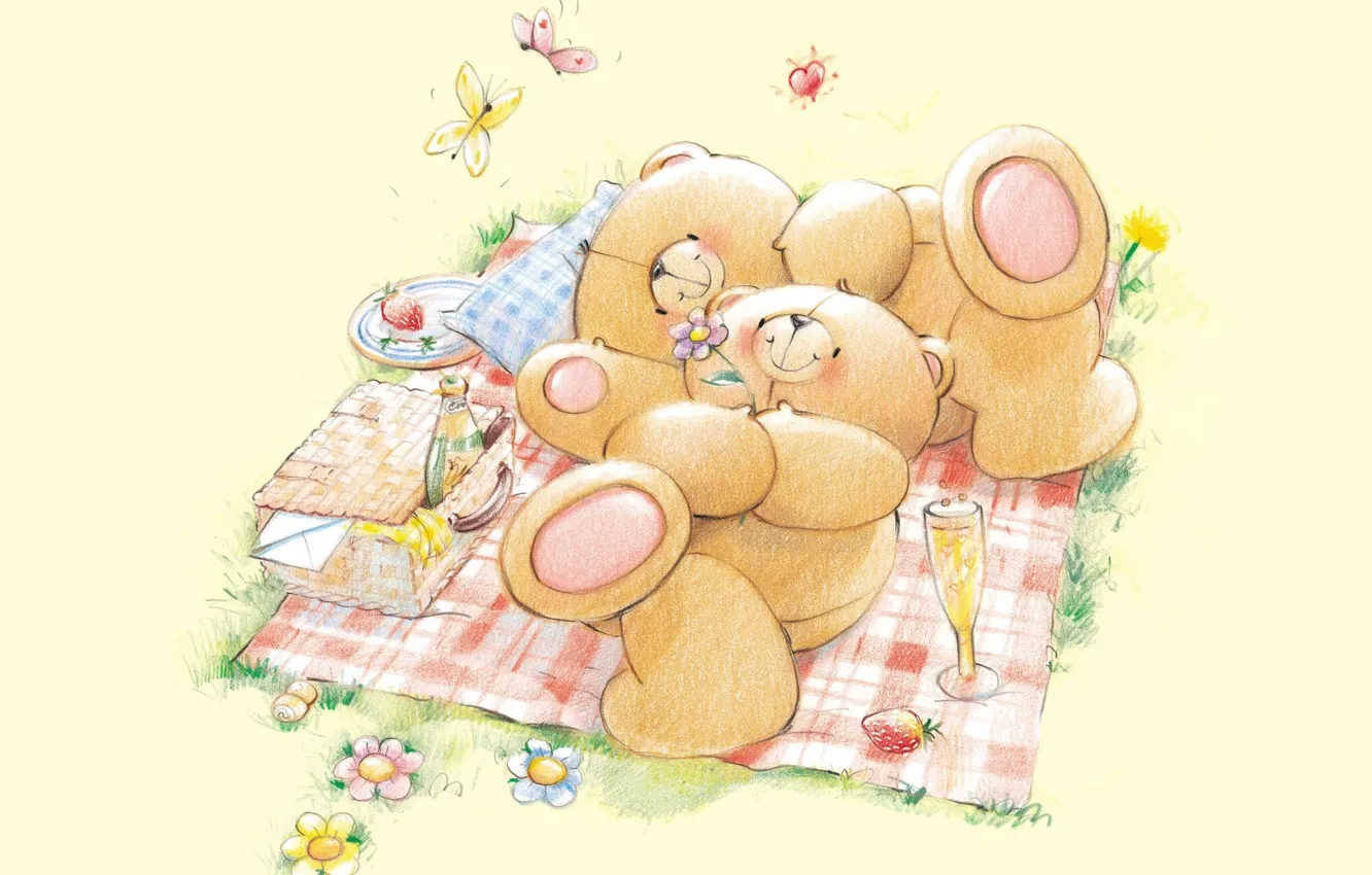 Photo wallpaper summer, mood, stay, art, bear, picnic, children's, Forever Friends Deckchair bear