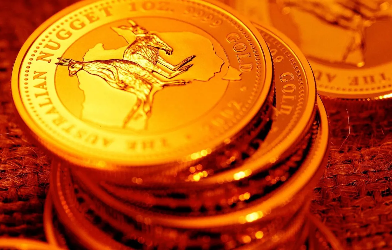 Photo wallpaper gold, Shine, money, coins