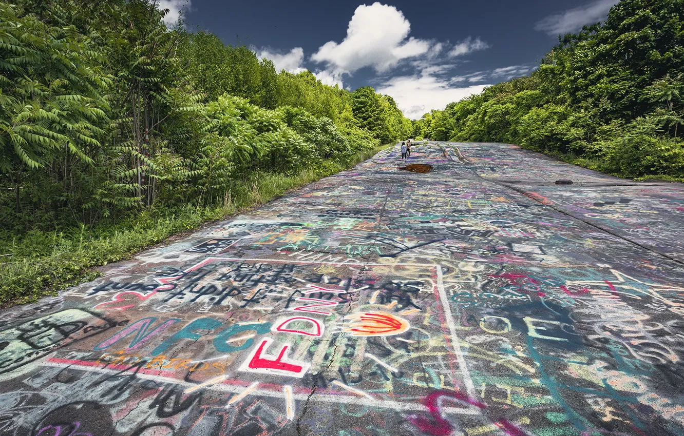 Photo wallpaper Graffiti, Pennsylvania, Highway