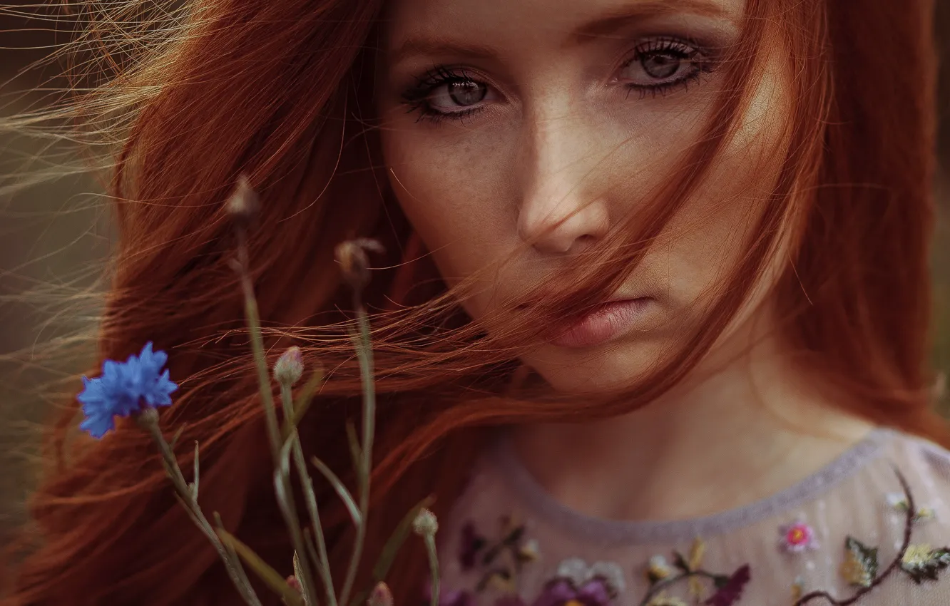 Wallpaper Girl Flowers Close Up Model Portrait Red Bokeh Anne