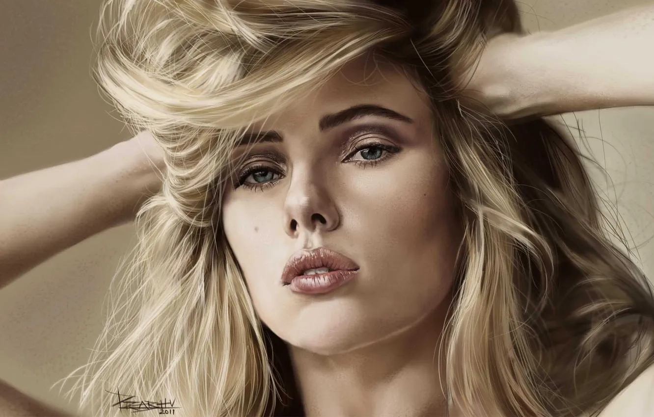 Photo wallpaper girl, face, hair, art, mole, Prabhu K, Scarllet Jonason