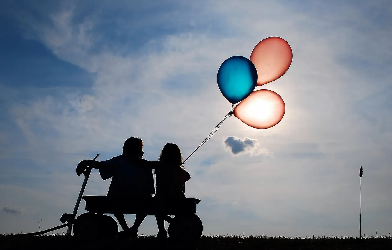 Photo wallpaper children, mood, balls, silhouette