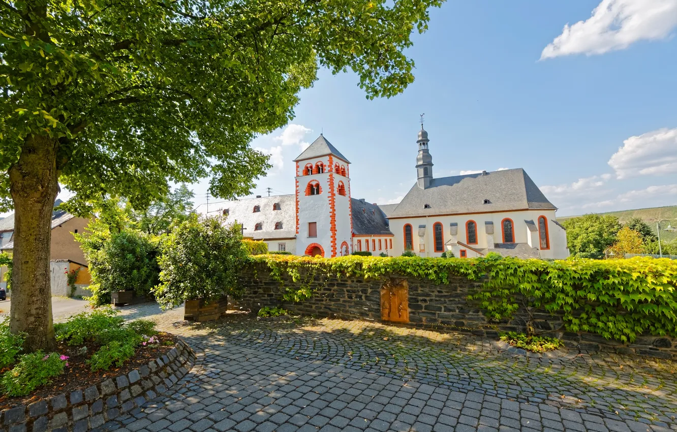 Photo wallpaper trees, street, the fence, home, Germany, the bushes, Brown mountain