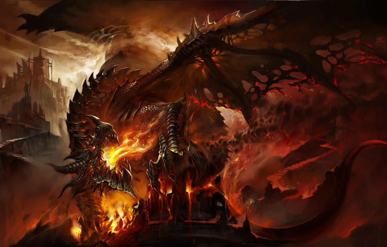Photo wallpaper Dragon, ruins, WoW, World of Warcraft, Deathwing