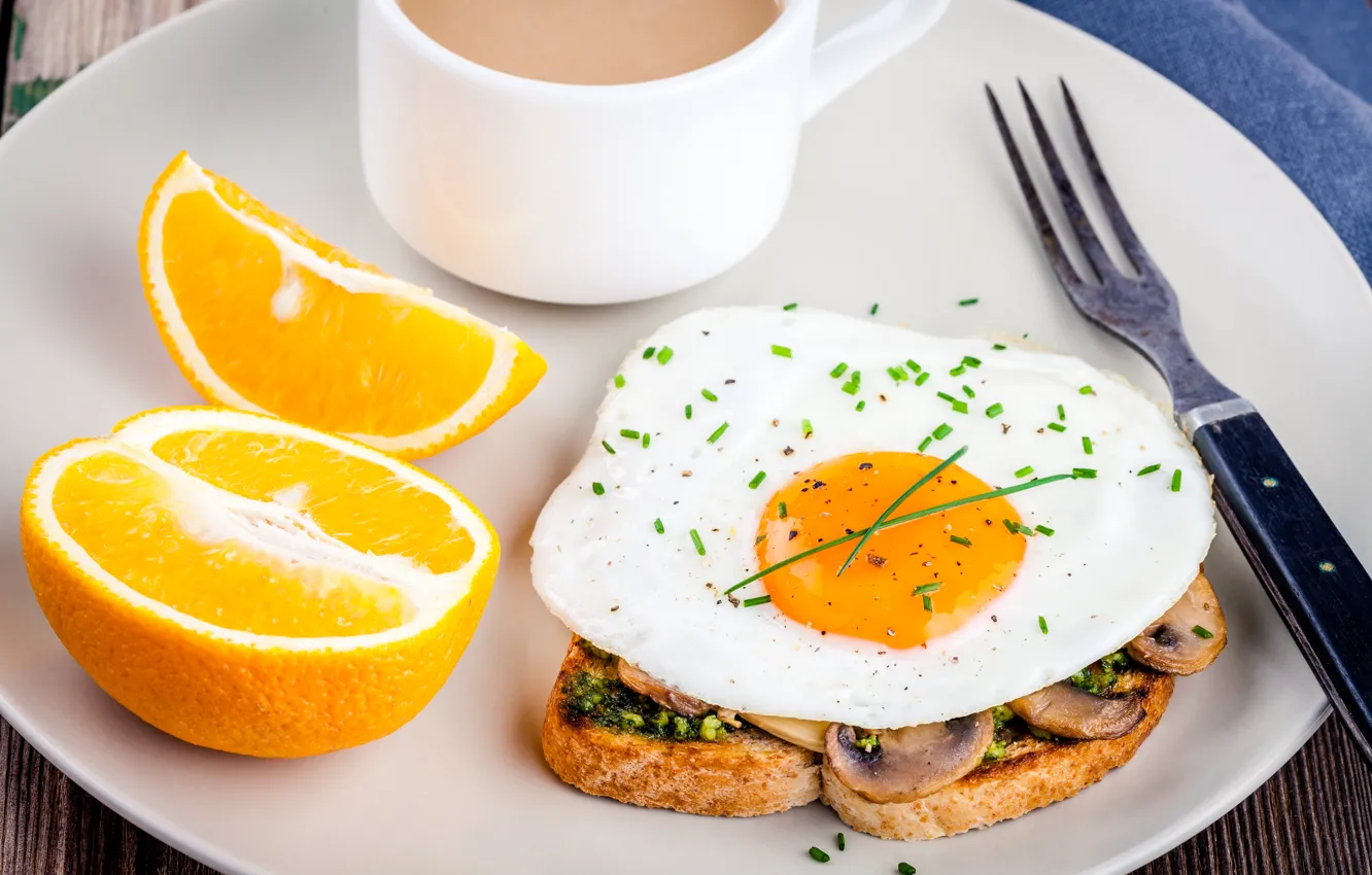 Photo wallpaper Orange, Plug, Food, Breakfast, Scrambled eggs, Sandwich