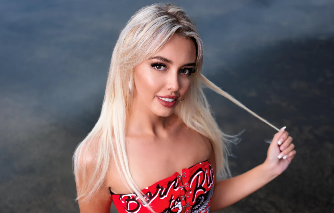 Photo wallpaper look, pose, background, model, portrait, makeup, hairstyle, blonde