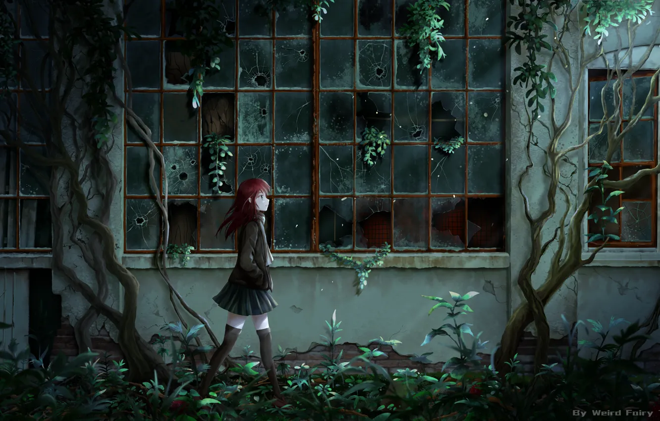 Photo wallpaper girl, trees, night, zabroski