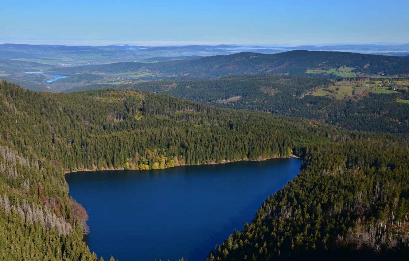 Photo wallpaper forest, mountains, nature, lake, Czech Republic, Sumava. Black lake